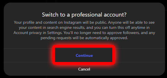 continue akun professional